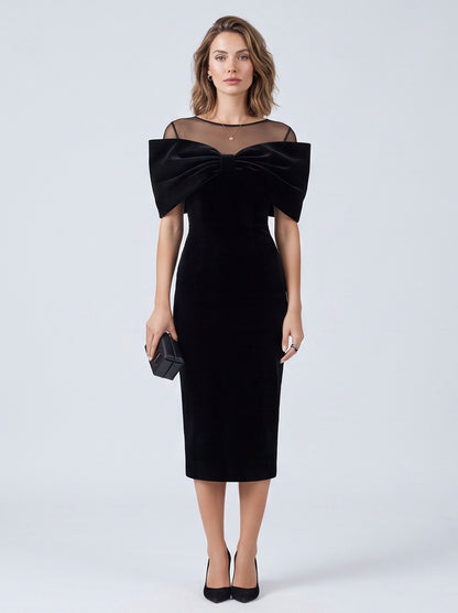 Velvet Bow Illusion Midi Dress