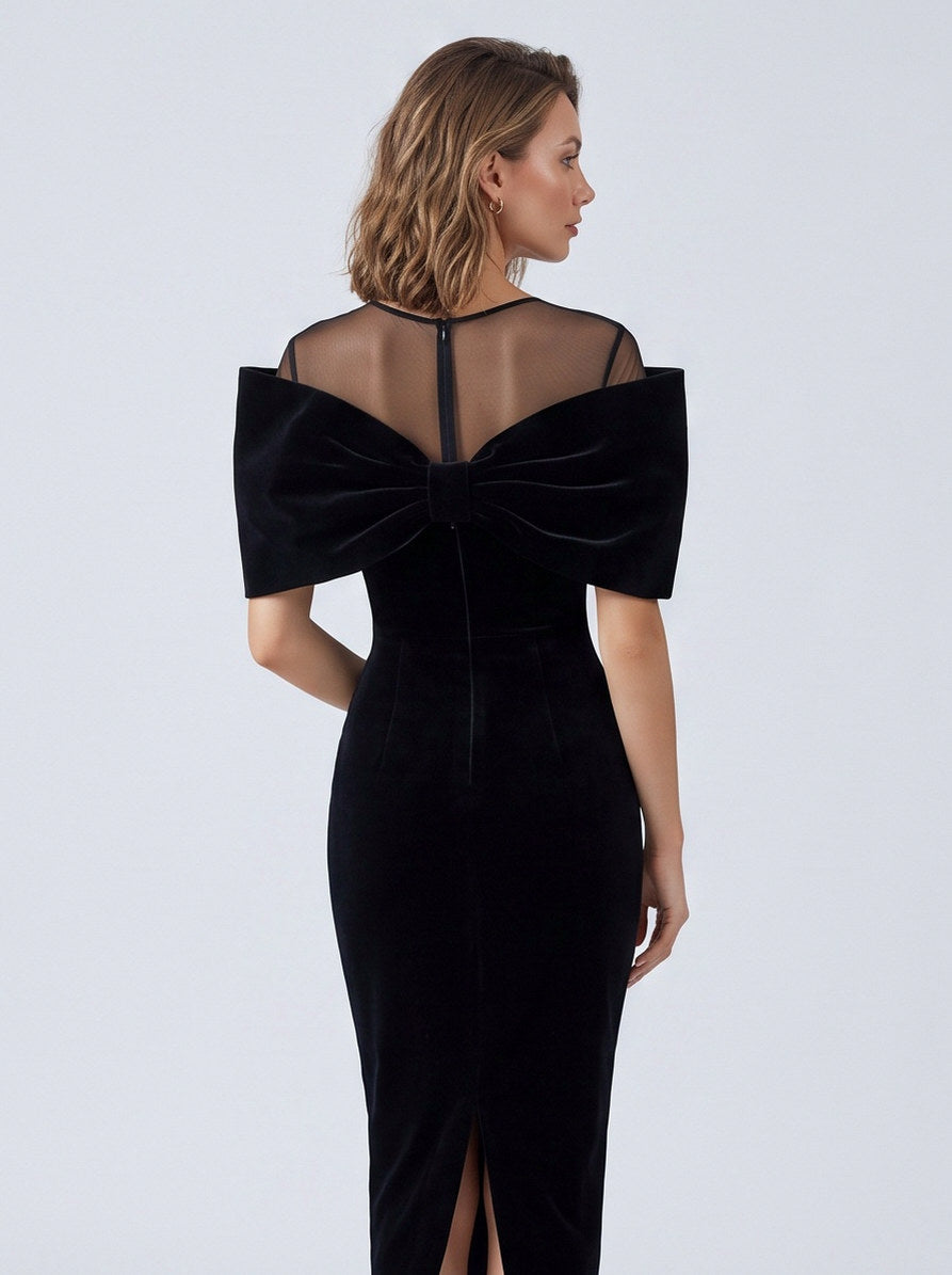 Velvet Bow Illusion Midi Dress