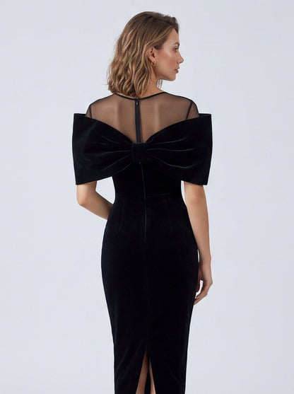 Velvet Bow Illusion Midi Dress