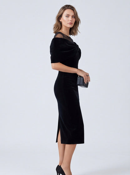Velvet Bow Illusion Midi Dress