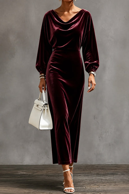 Velvet Cowl Neck Maxi Dress