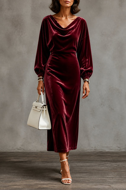 Velvet Cowl Neck Maxi Dress