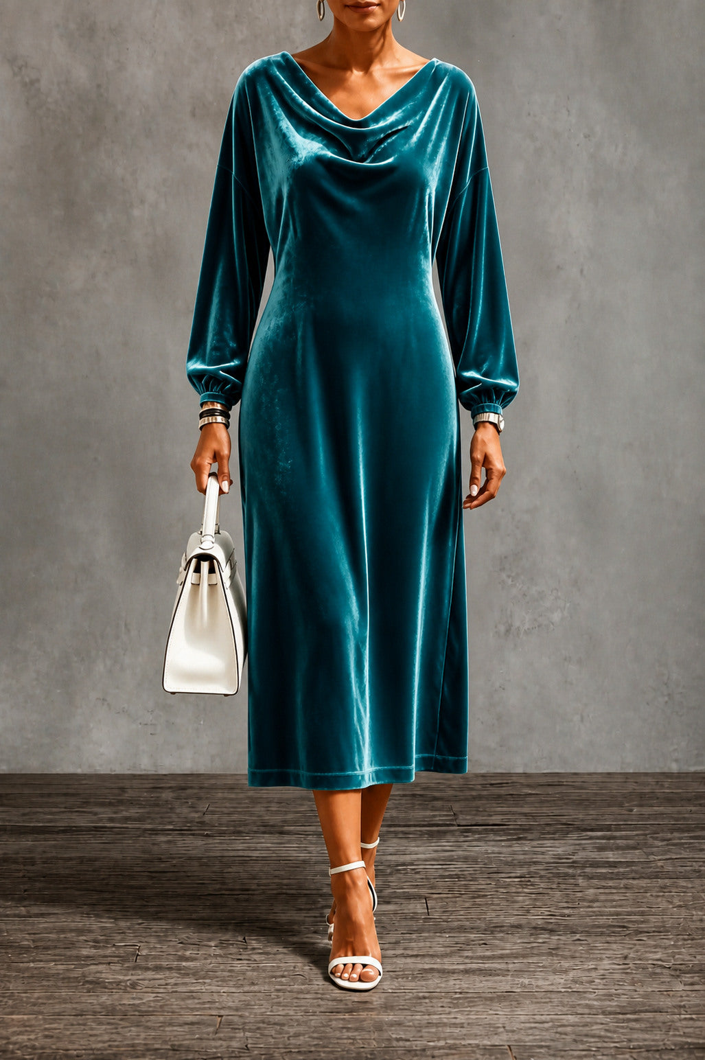 Velvet Cowl Neck Maxi Dress