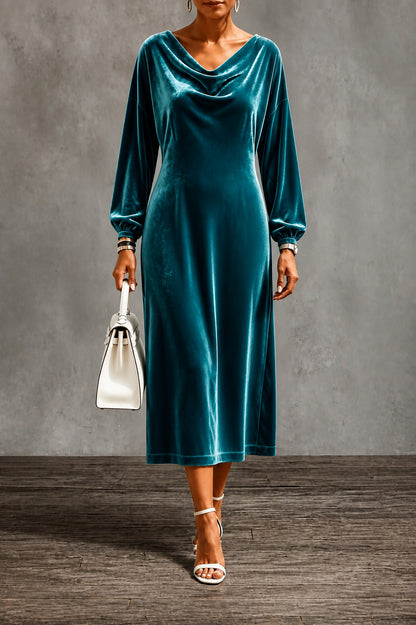 Velvet Cowl Neck Maxi Dress