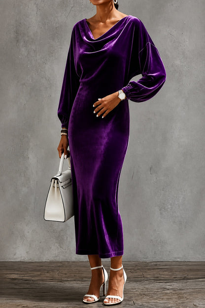 Velvet Cowl Neck Maxi Dress