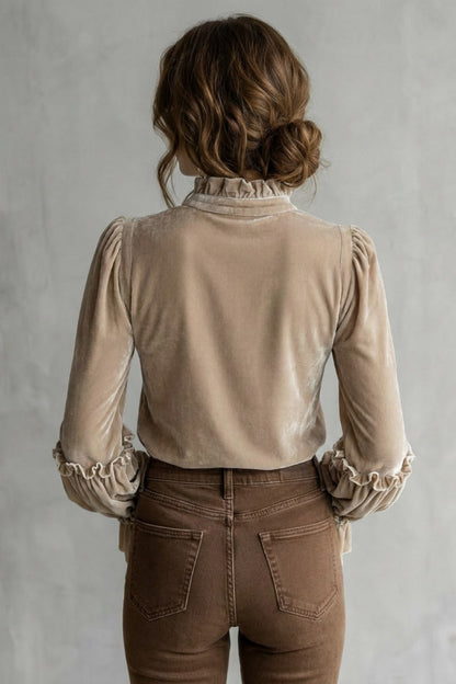 Velvet Embroidered Ruffle Blouse
