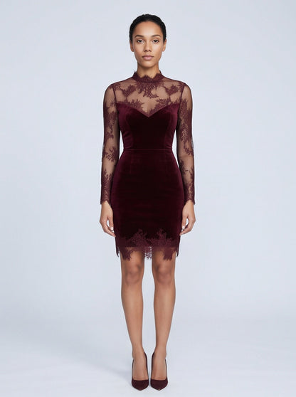Velvet Lace Long Sleeve Mini Dress