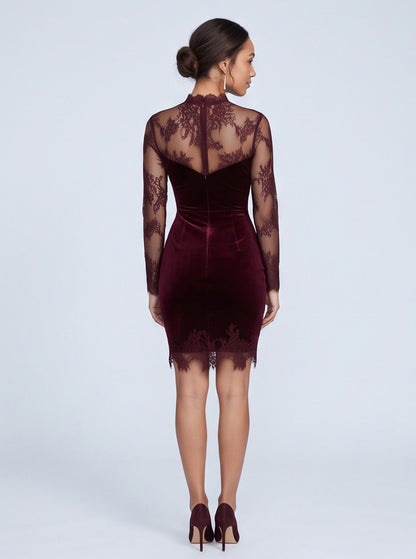 Velvet Lace Long Sleeve Mini Dress