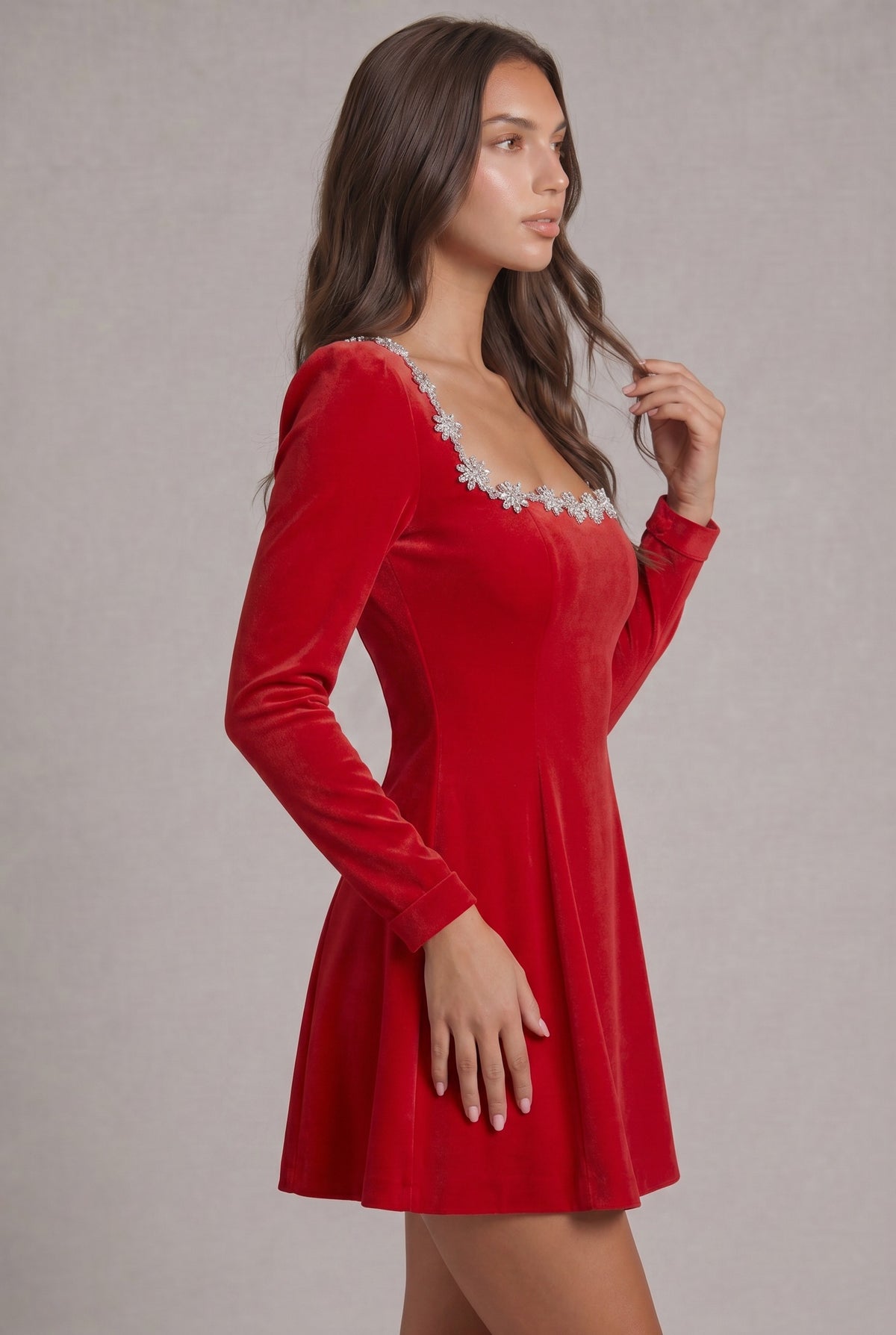 Velvet Long Sleeve A-Line Mini Dress