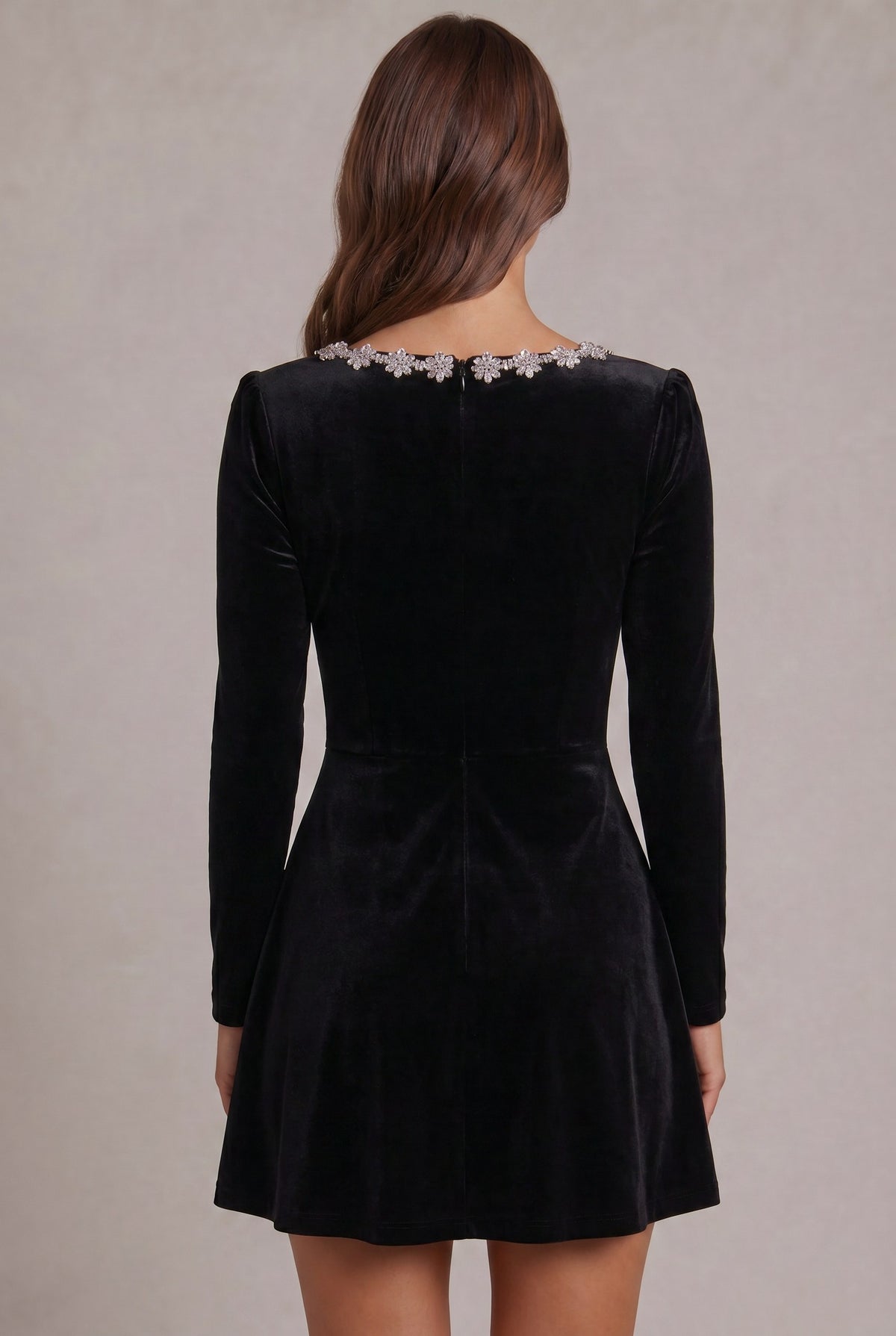 Velvet Long Sleeve A-Line Mini Dress