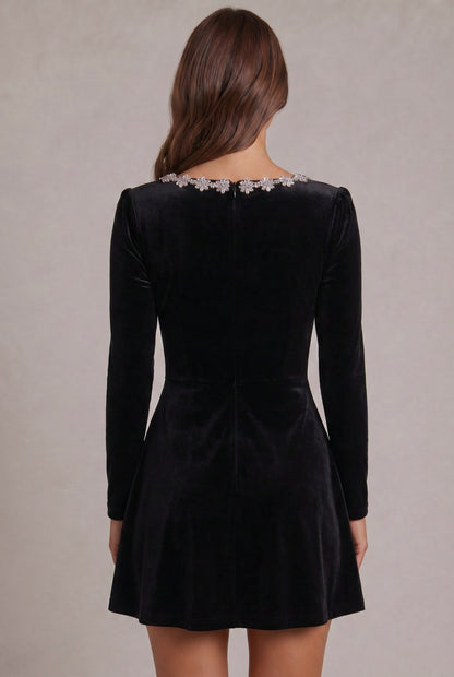 Velvet Long Sleeve A-Line Mini Dress