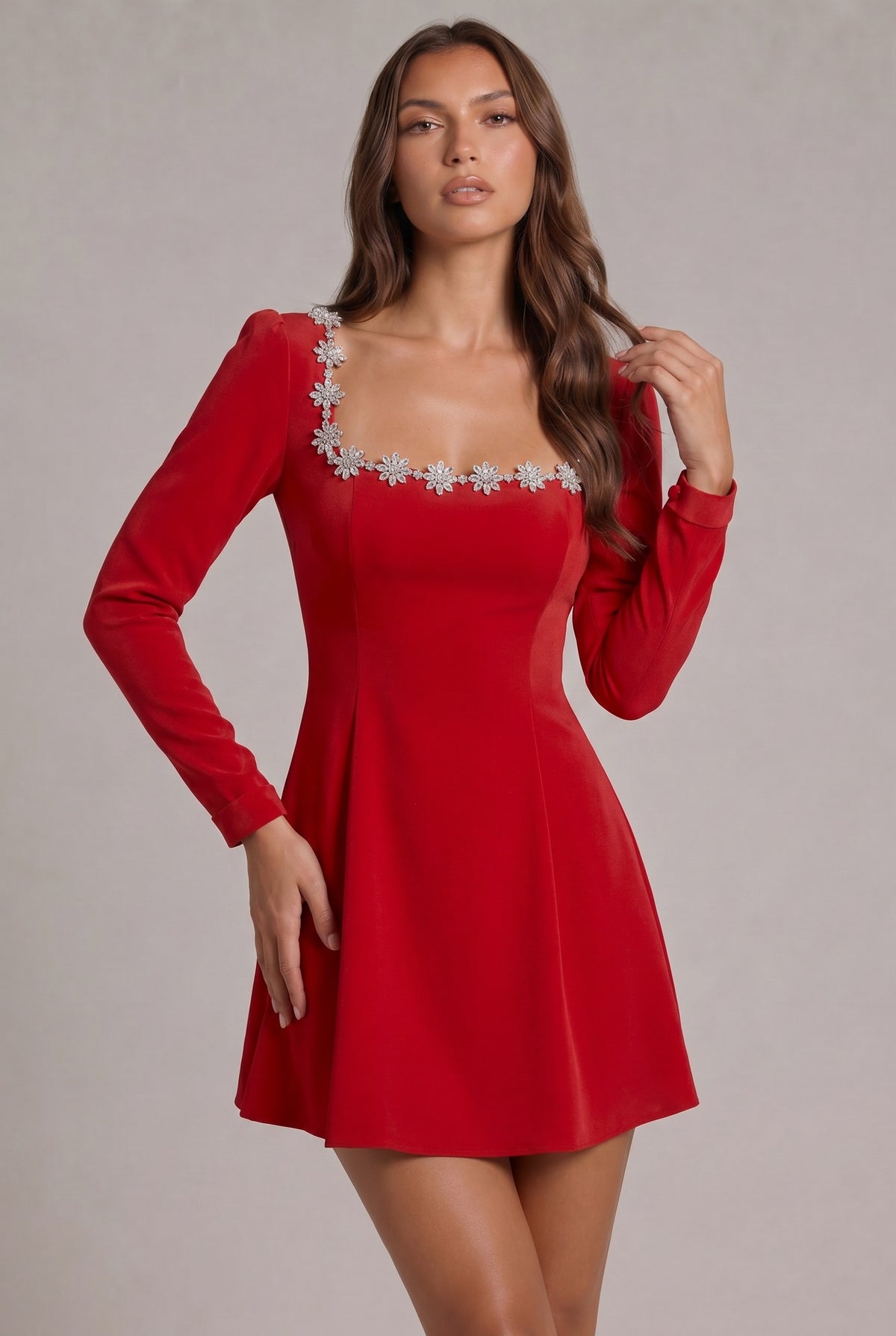 Velvet Long Sleeve A-Line Mini Dress