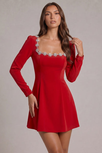 Velvet Long Sleeve A-Line Mini Dress