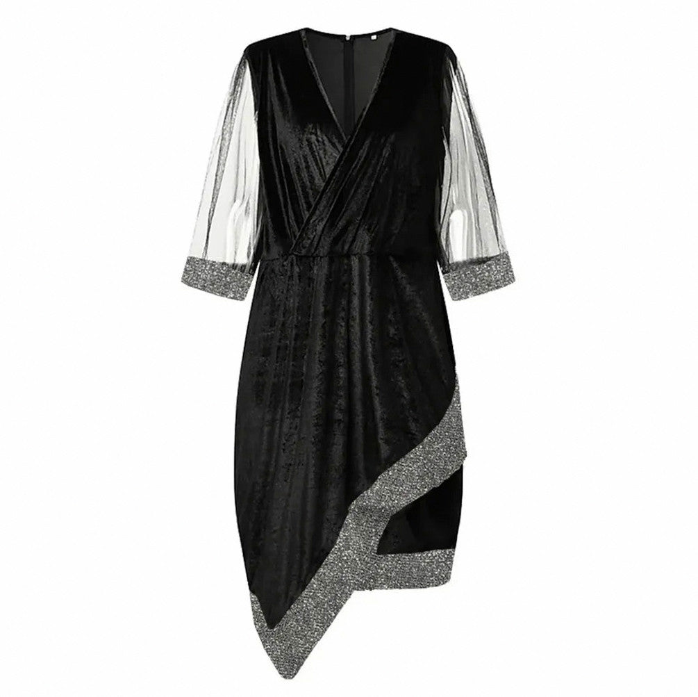 Velvet 3/4 Mesh Sleeve Sequin Midi Dress