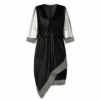 Velvet 3/4 Mesh Sleeve Sequin Midi Dress