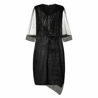 Velvet 3/4 Mesh Sleeve Sequin Midi Dress