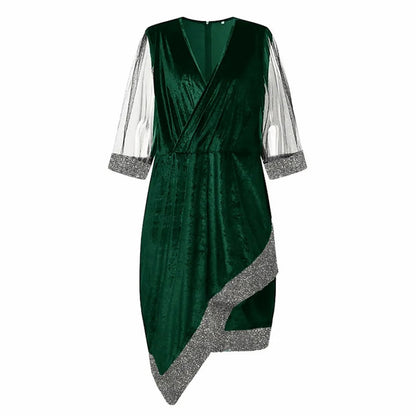 Velvet 3/4 Mesh Sleeve Sequin Midi Dress