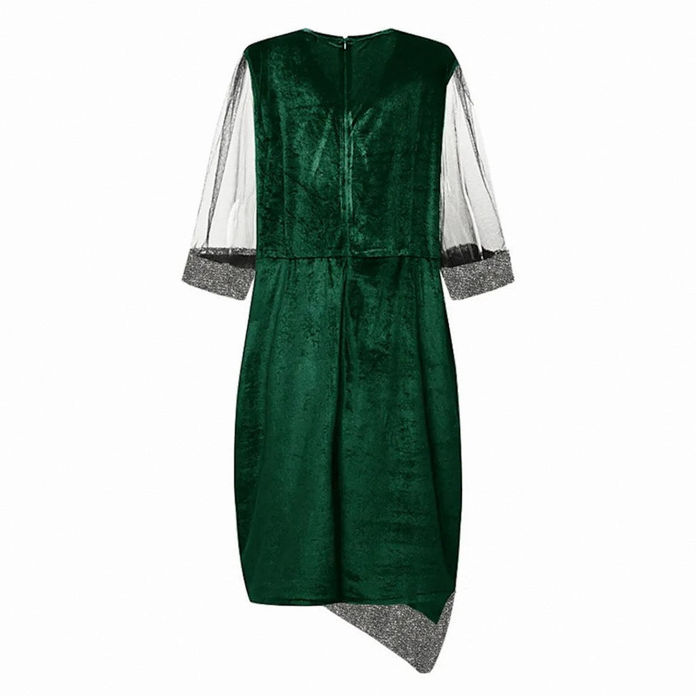 Velvet 3/4 Mesh Sleeve Sequin Midi Dress