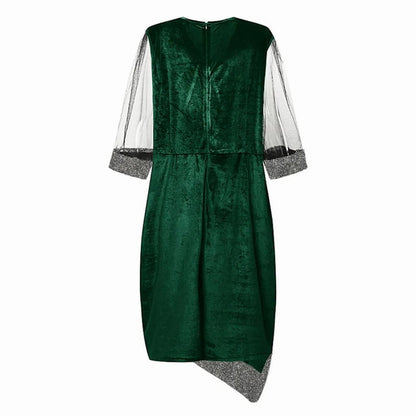 Velvet 3/4 Mesh Sleeve Sequin Midi Dress