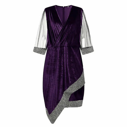 Velvet 3/4 Mesh Sleeve Sequin Midi Dress