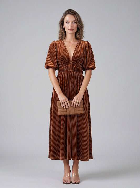 Velvet Puff Sleeve Maxi Dress