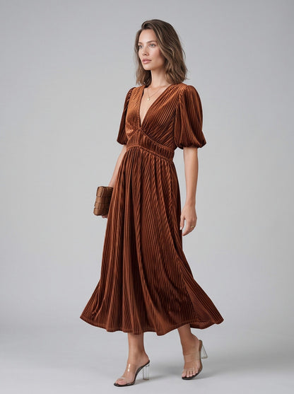 Velvet Puff Sleeve Maxi Dress
