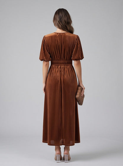 Velvet Puff Sleeve Maxi Dress