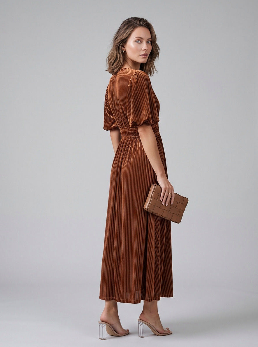 Velvet Puff Sleeve Maxi Dress