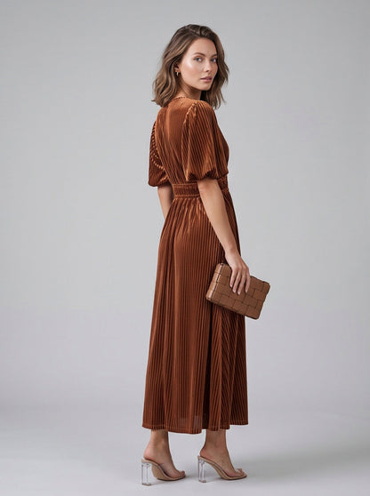 Velvet Puff Sleeve Maxi Dress