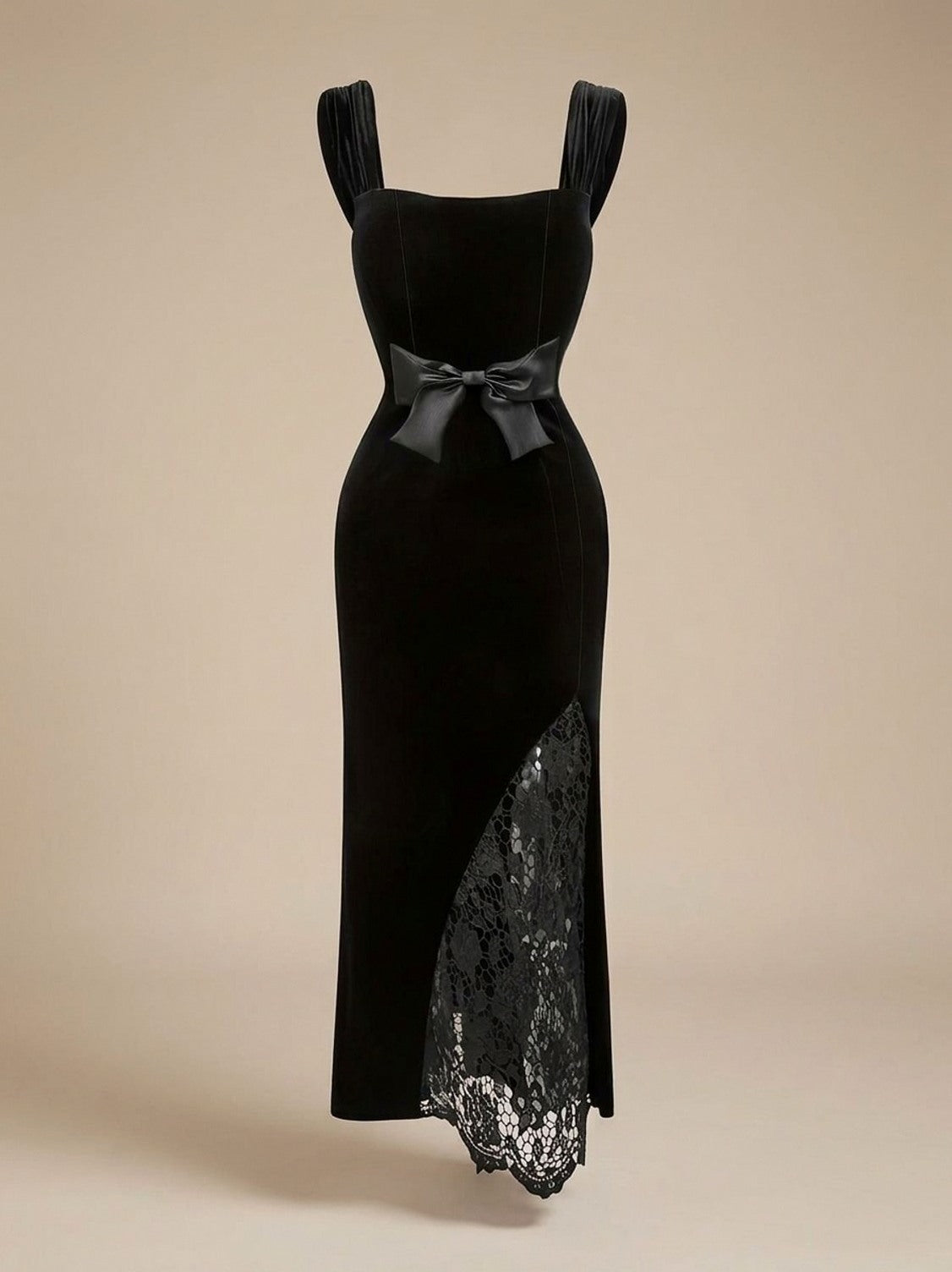 Velvet Square Neck Lace Maxi Dress