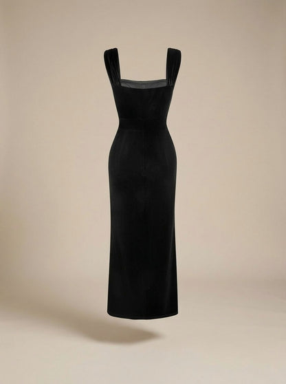 Velvet Square Neck Lace Maxi Dress