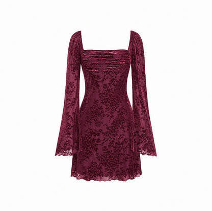 Velvet Square Neck Long Sleeve Mini Dress
