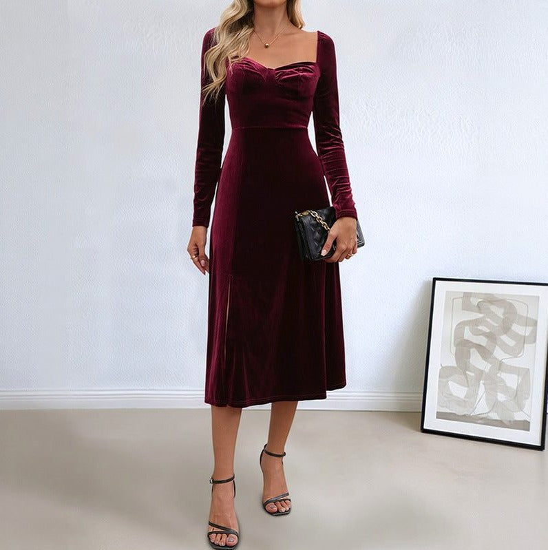Velvet Sweetheart Long Sleeve Midi Dress