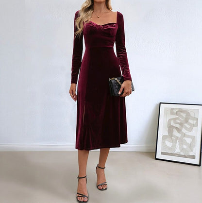 Velvet Sweetheart Long Sleeve Midi Dress