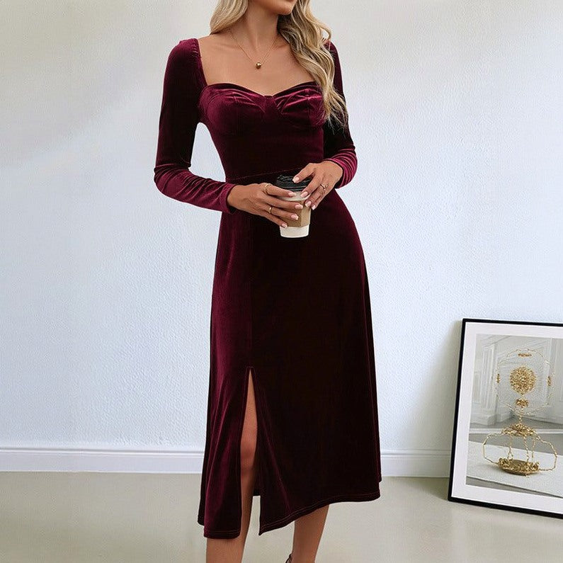 Velvet Sweetheart Long Sleeve Midi Dress