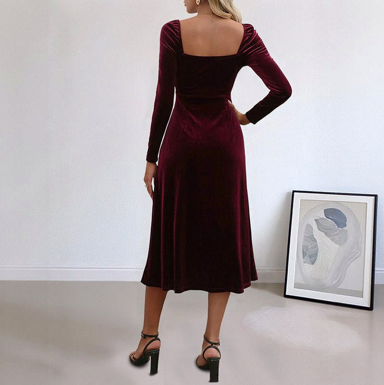 Velvet Sweetheart Long Sleeve Midi Dress