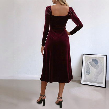 Velvet Sweetheart Long Sleeve Midi Dress