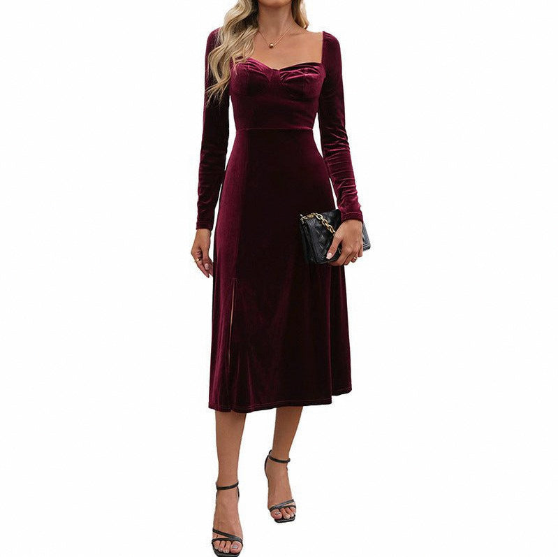 Velvet Sweetheart Long Sleeve Midi Dress