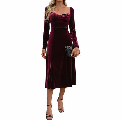 Velvet Sweetheart Long Sleeve Midi Dress
