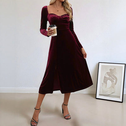 Velvet Sweetheart Long Sleeve Midi Dress