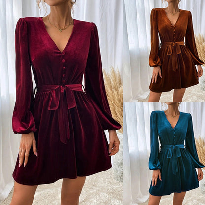 Velvet Tie Waist Mini Dress