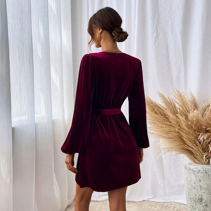 Velvet Tie Waist Mini Dress