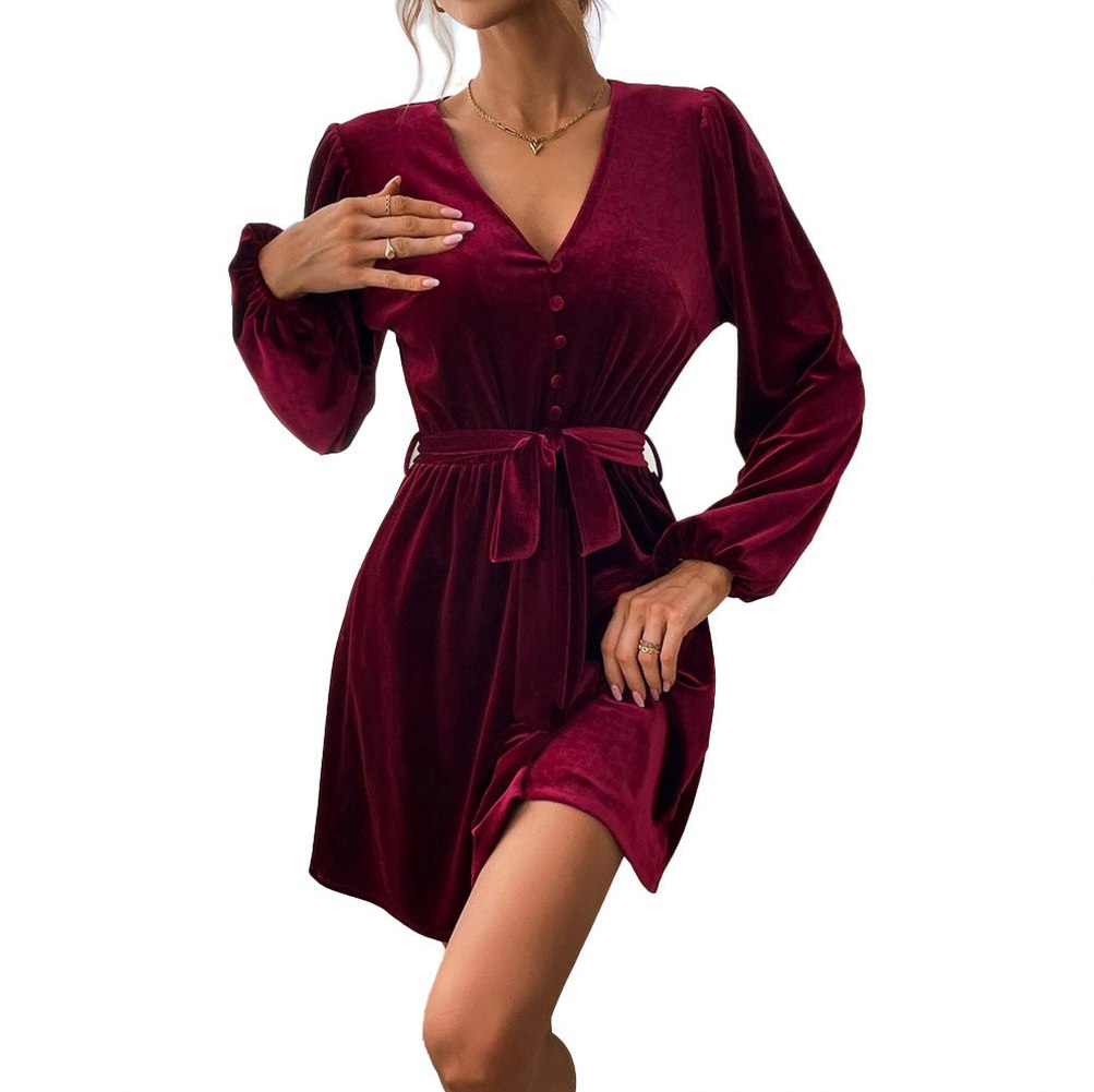 Velvet Tie Waist Mini Dress