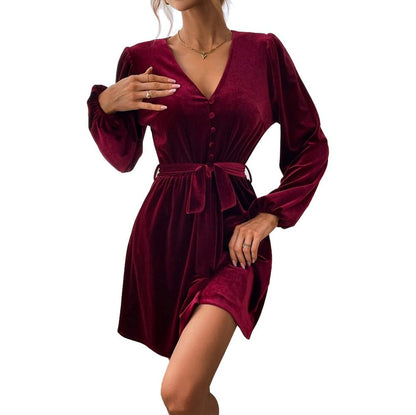 Velvet Tie Waist Mini Dress