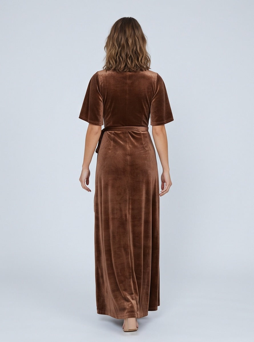 Velvet Wrap Flutter Sleeve Maxi