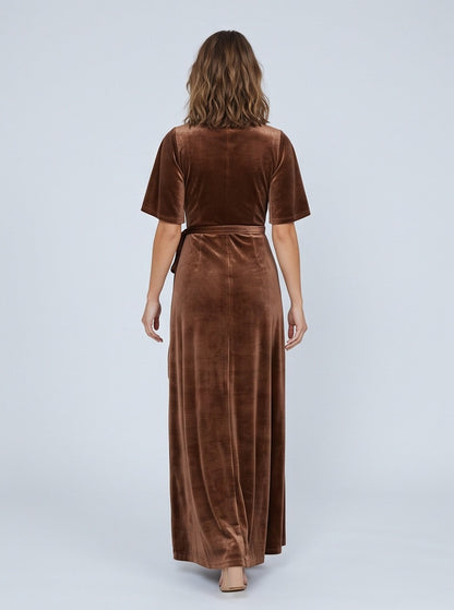 Velvet Wrap Flutter Sleeve Maxi