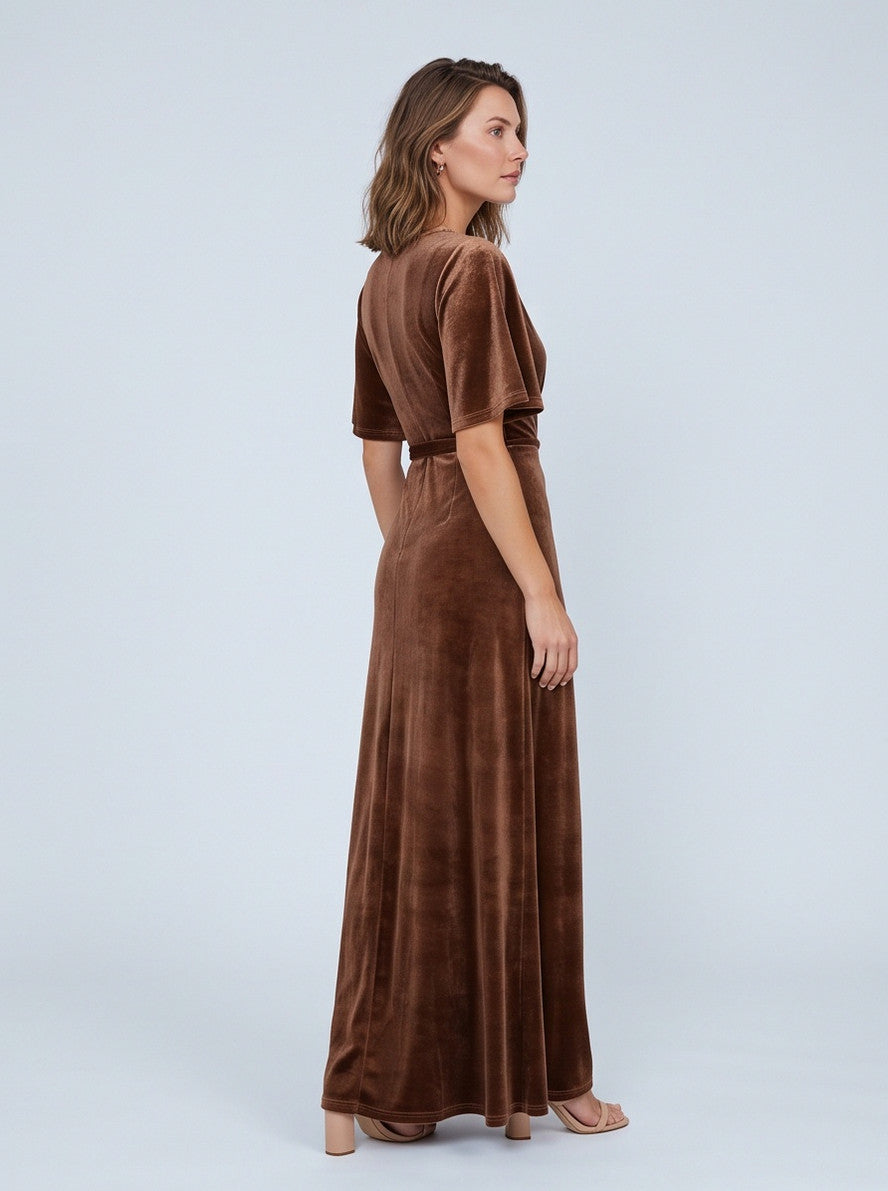 Velvet Wrap Flutter Sleeve Maxi