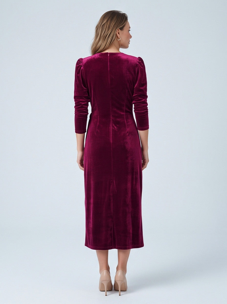 Velvet Wrap Midi Dress