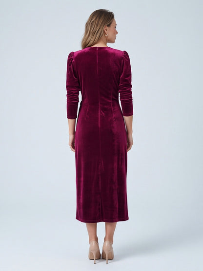 Velvet Wrap Midi Dress