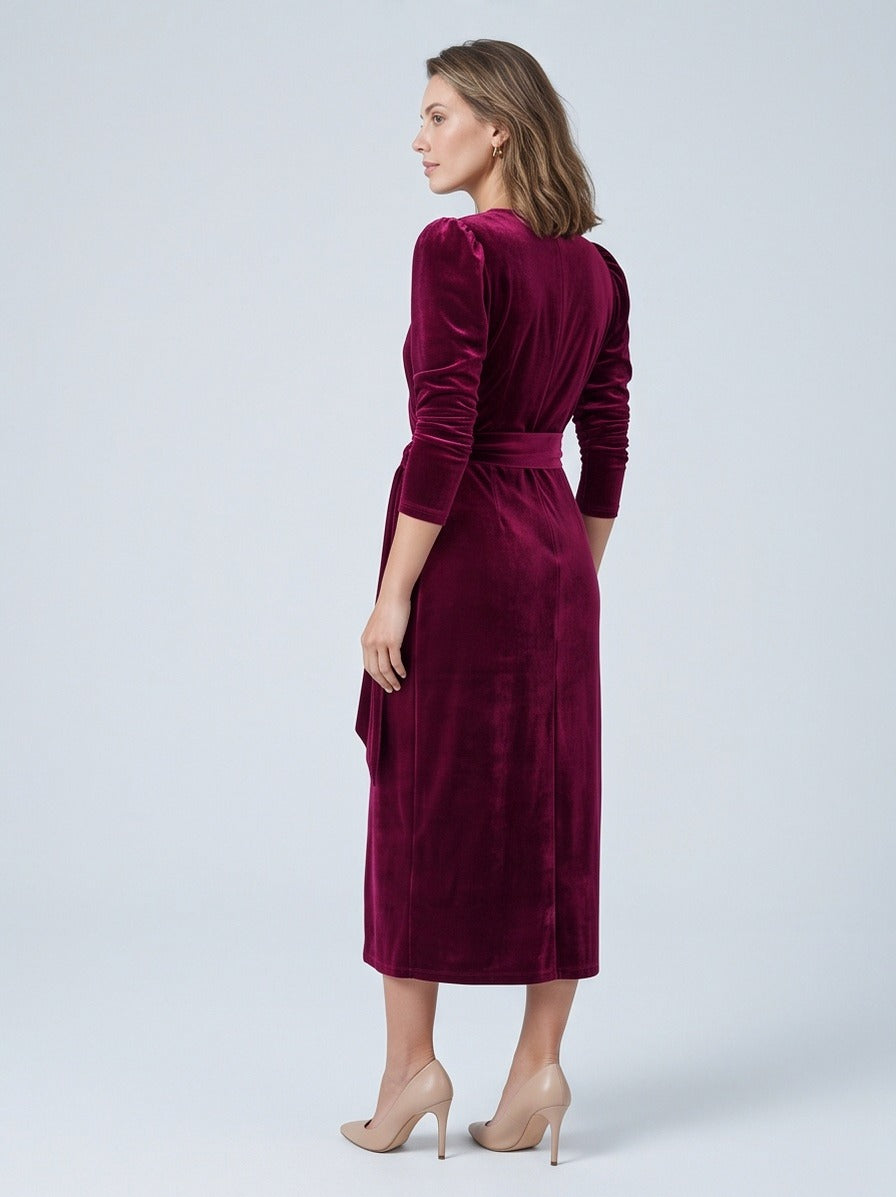 Velvet Wrap Midi Dress